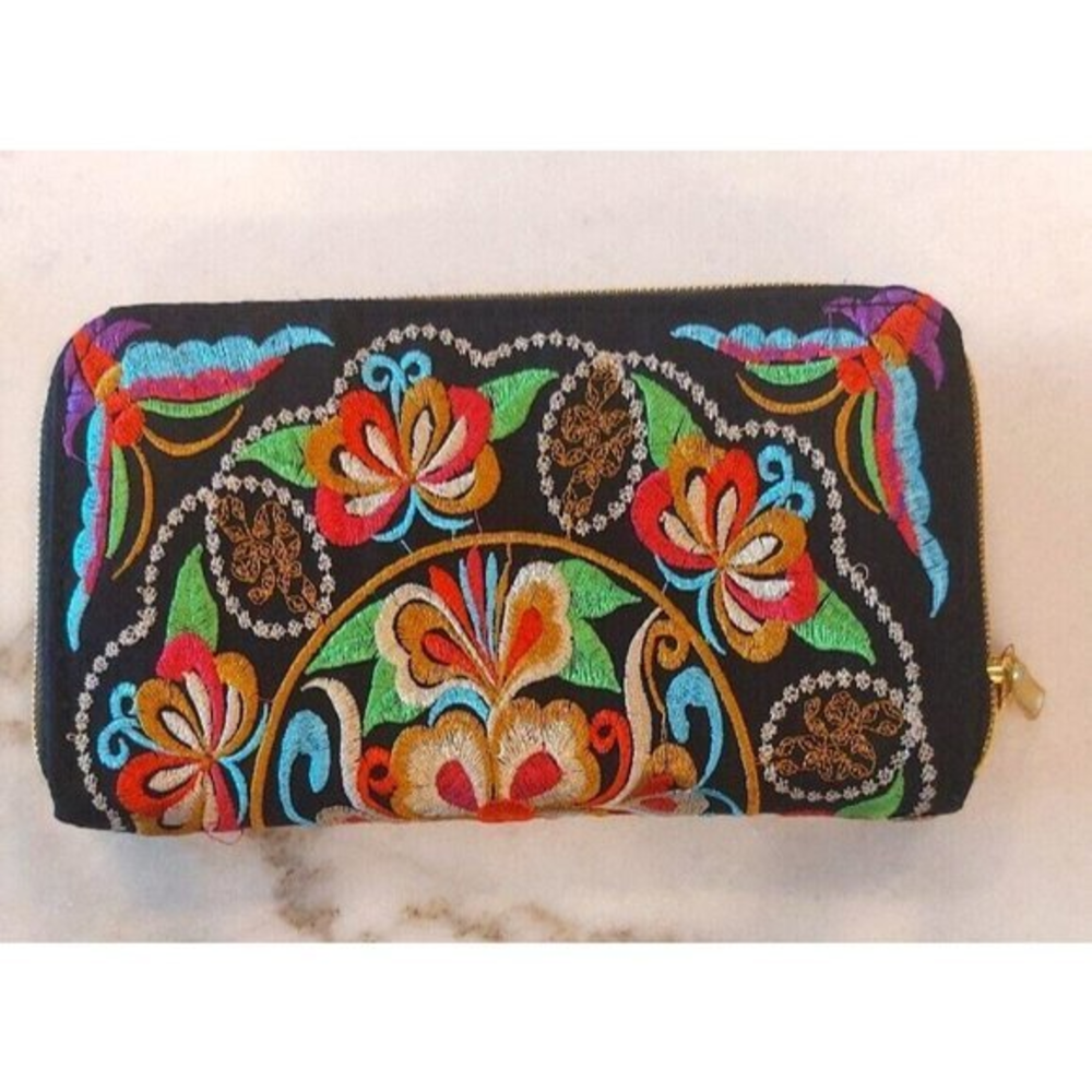 Embroidered 16 Pocket Double Wallet or Clutch Purse for Phone New